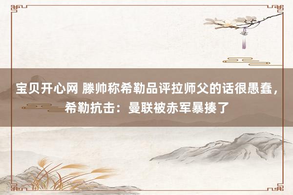 宝贝开心网 滕帅称希勒品评拉师父的话很愚蠢，希勒抗击：曼联被赤军暴揍了